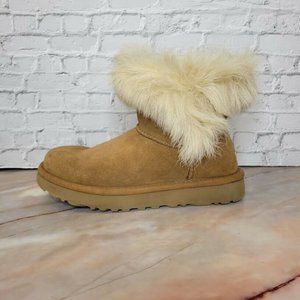 UGG Milla Classic Boots Brown Womens Size 6 Suede Toscana Sheepskin Trim 1018303